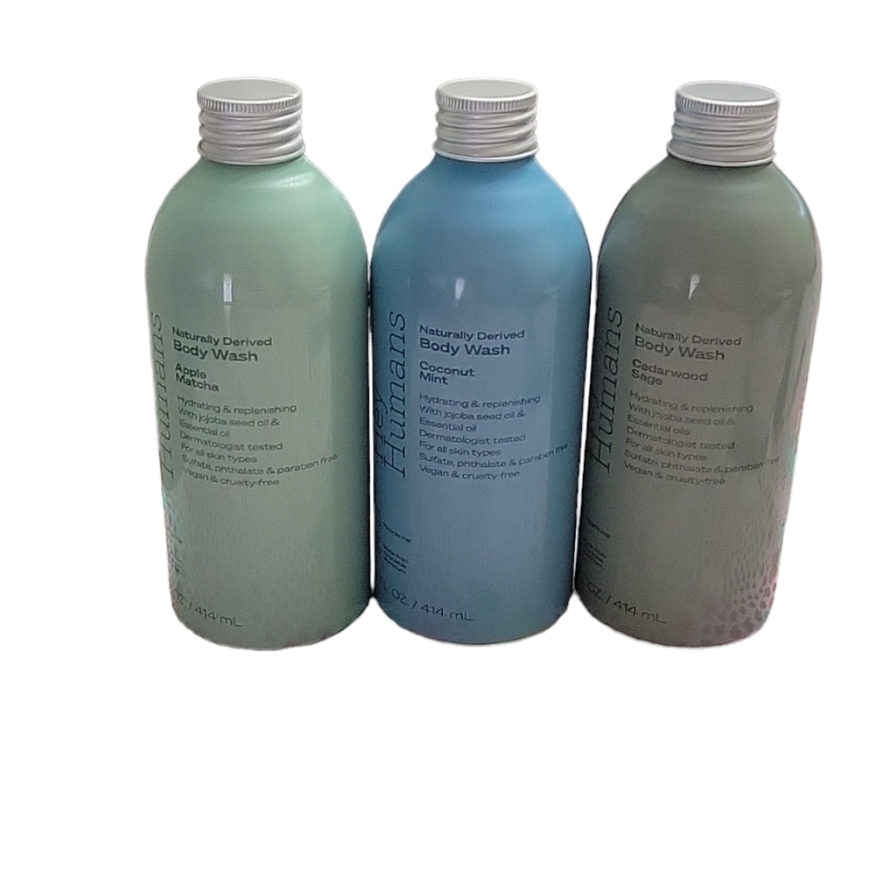 Hey Humans Body Wash Set Variety 3 Pack Apple Coconut Cedarwood NWT 14oz